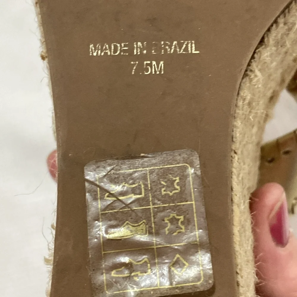 Jack Rogers Gold 4” ESPADRILLE Wedge Sandals with Metallic Sheen Wo size 7.5 EUC